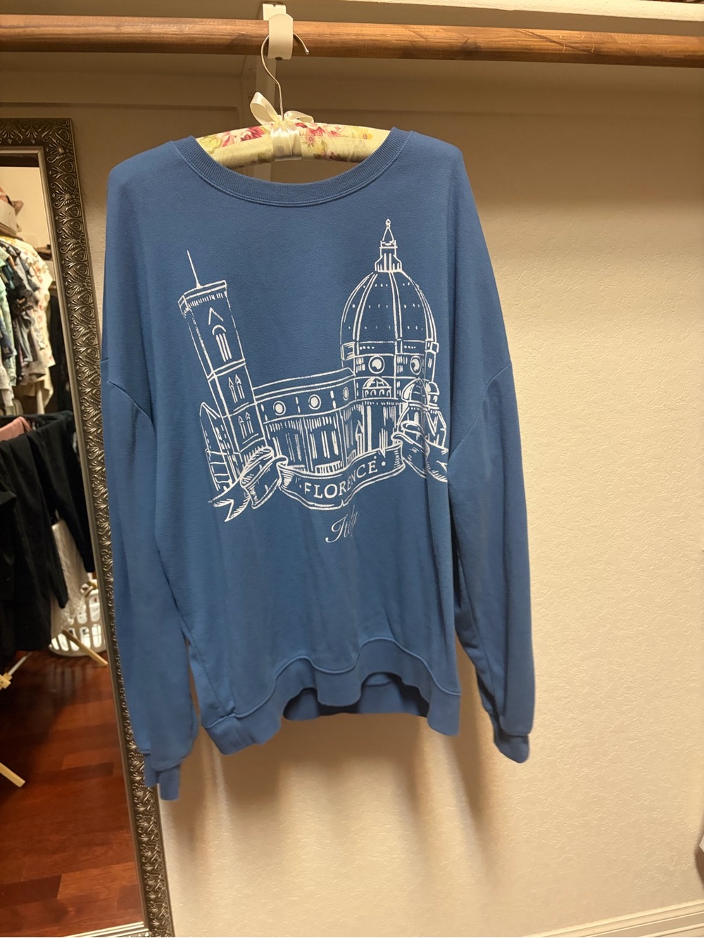 Grayson Threads Blue Crew Sweatshirt with White Florence Illustration